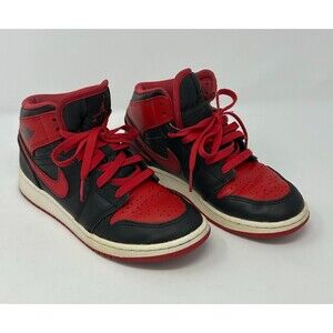 Nike Air Jordan 1 Mid Bred GS DQ8423-060 Youth Size 4.5Y Black Red